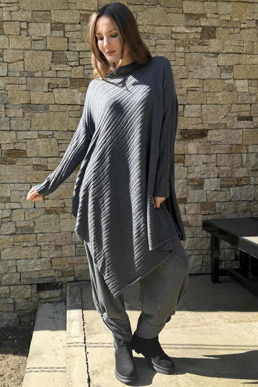 Skarsgard Asymmetric Knit Tunic Slate /10=